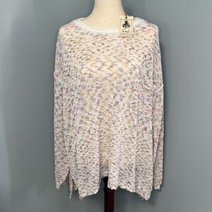 NWT Easel Women’s White Multicolor Knit Sheer Sweater Sz M